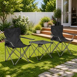 Durable 3-Piece Grey Camping Table and Chair Set