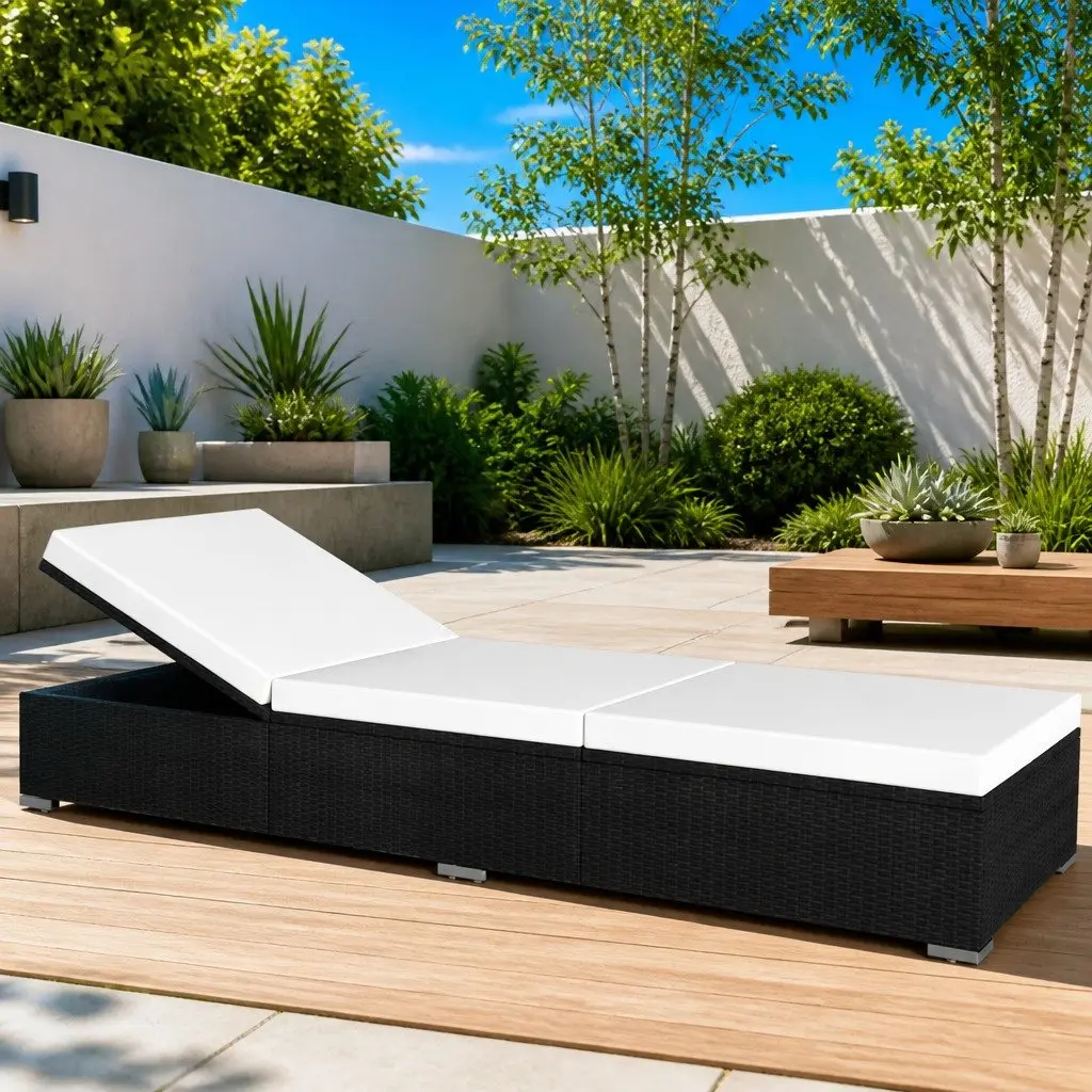 Black Sun Lounger with Cushion for Outdoor Comfort