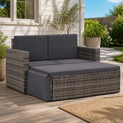 Garden Lounge Set with Cushions and Footstool in Grey