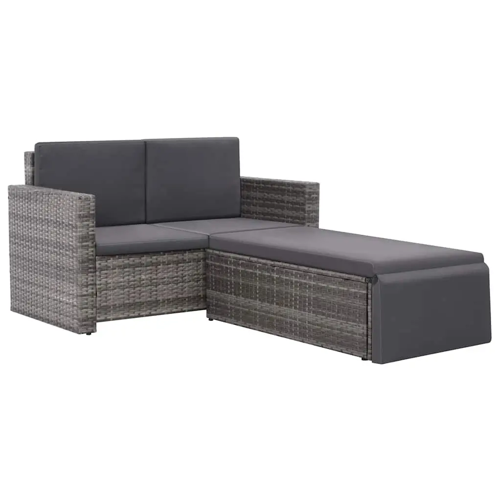 2 Piece Garden Lounge Set PE Rattan Sofa Stool Cushions Grey