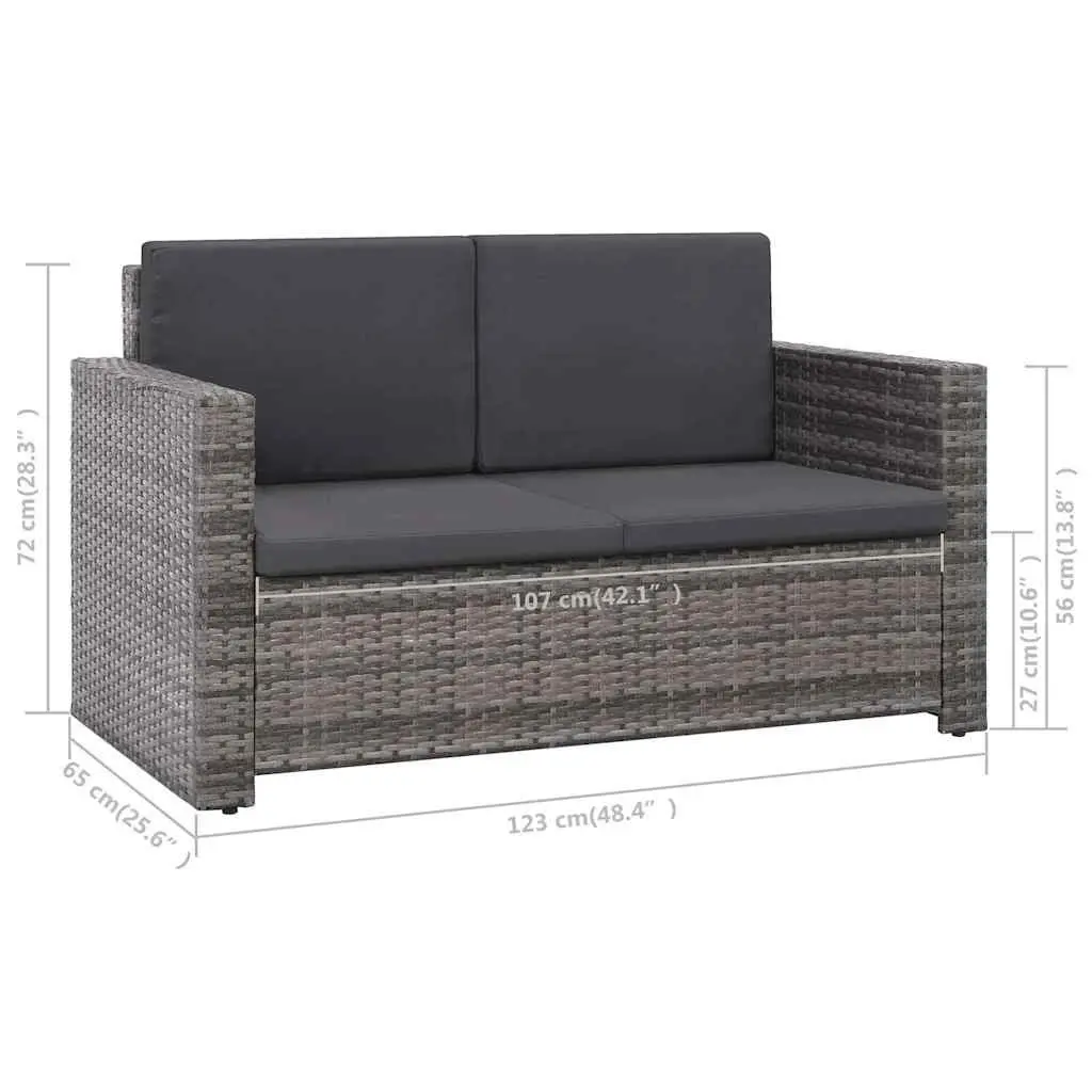 2 Piece Garden Lounge Set PE Rattan Sofa Stool Cushions Grey