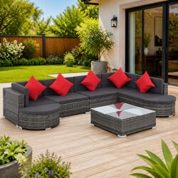 Stylish 8 Piece Grey Poly Rattan Sofa Set for Outdoors