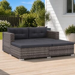 Durable 3 Piece Rattan Garden Lounge Set with Cushions