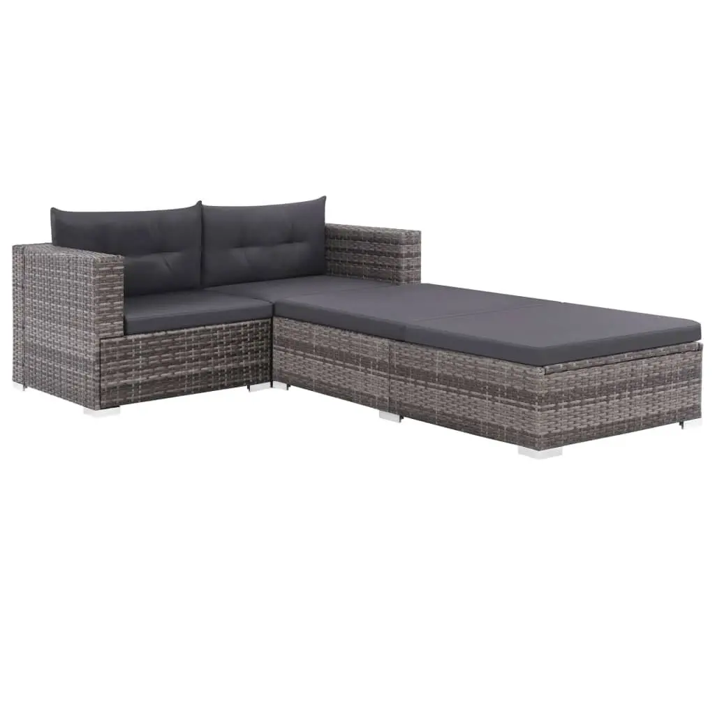 Garden Lounge Set Poly Rattan 3 Piece Outdoor Sofa Powder-coated Steel Grey