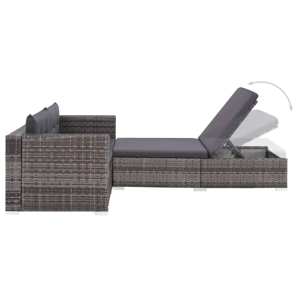 Garden Lounge Set Poly Rattan 3 Piece Outdoor Sofa Powder-coated Steel Grey