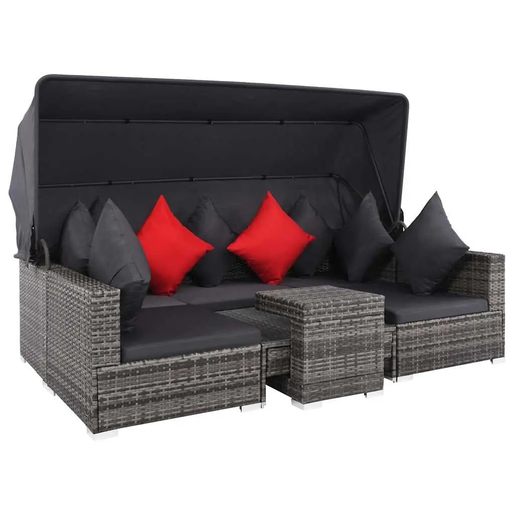 7-Piece Poly Rattan Garden Lounge Set with Canopy