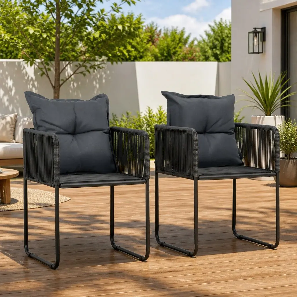 Outdoor Chairs PE Rattan 2 Piece Black