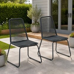 Stylish Black Poly Rattan Outdoor Chairs Set of 2
