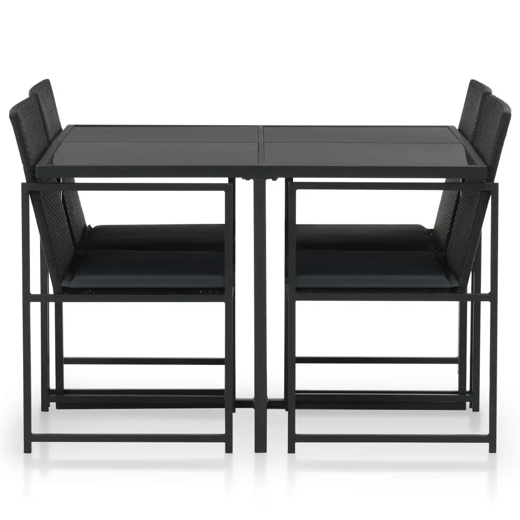 Black Poly Rattan Outdoor Dining Set with Cushions