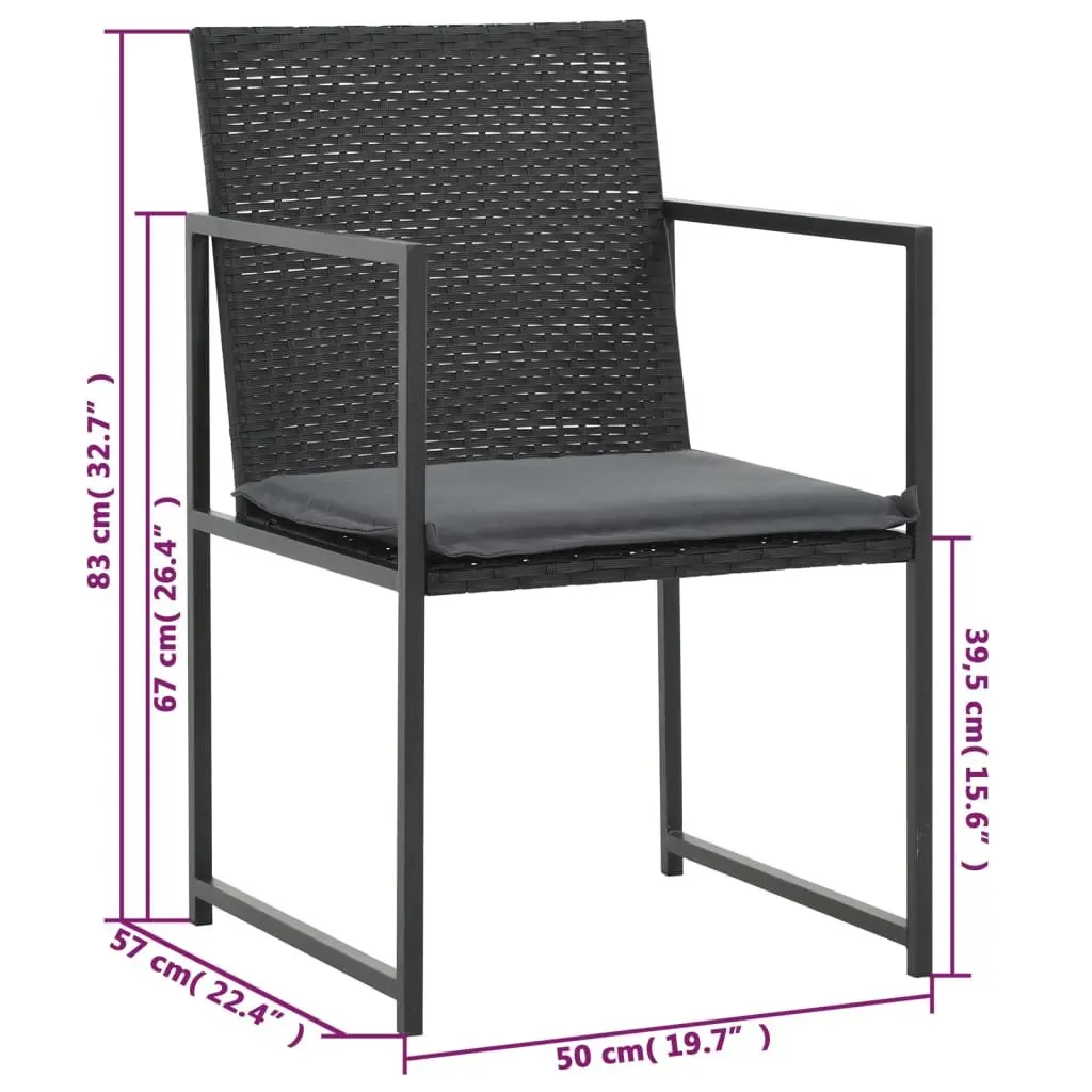 Black Poly Rattan Outdoor Dining Set with Cushions