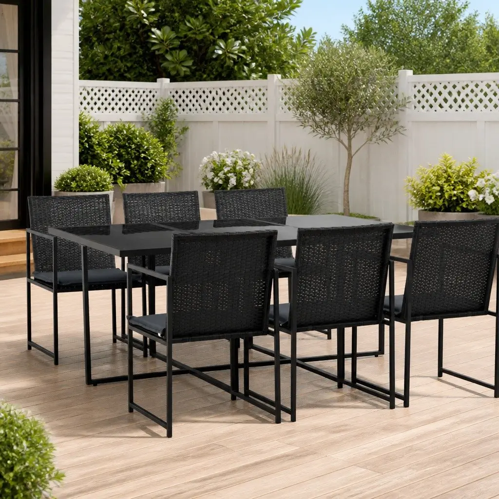 Outdoor Dining Set PE Rattan 7 Piece Black