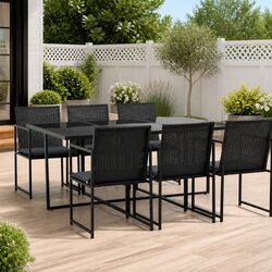 Black 7-Piece Outdoor Dining Set with Poly Rattan Chairs