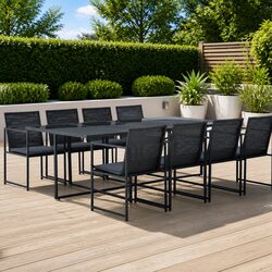 Durable Outdoor Dining Set 9 Piece Black Rattan Furniture