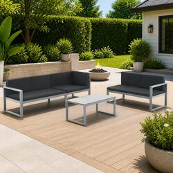 Durable Outdoor Lounge Set with Cushions - Black Aluminium Frame