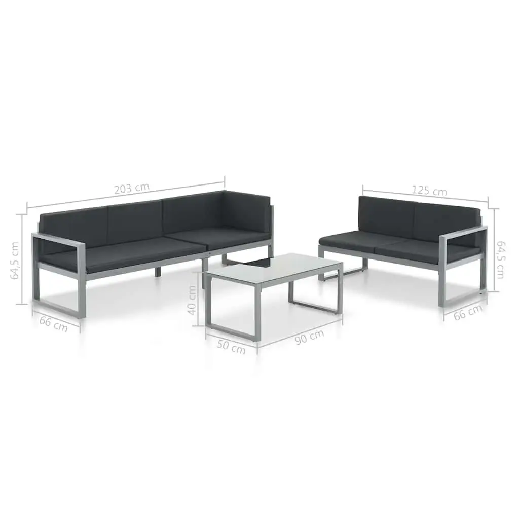 Outdoor Lounge Set Aluminium Frame 3 Piece Garden Furniture Black