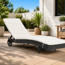 Adjustable Backrest Sun Lounger with Wheels for Outdoor Use