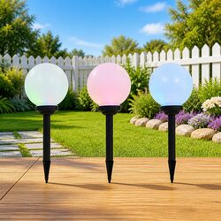 20cm RGB Solar LED Spherical Garden Lamps - 3 Pack