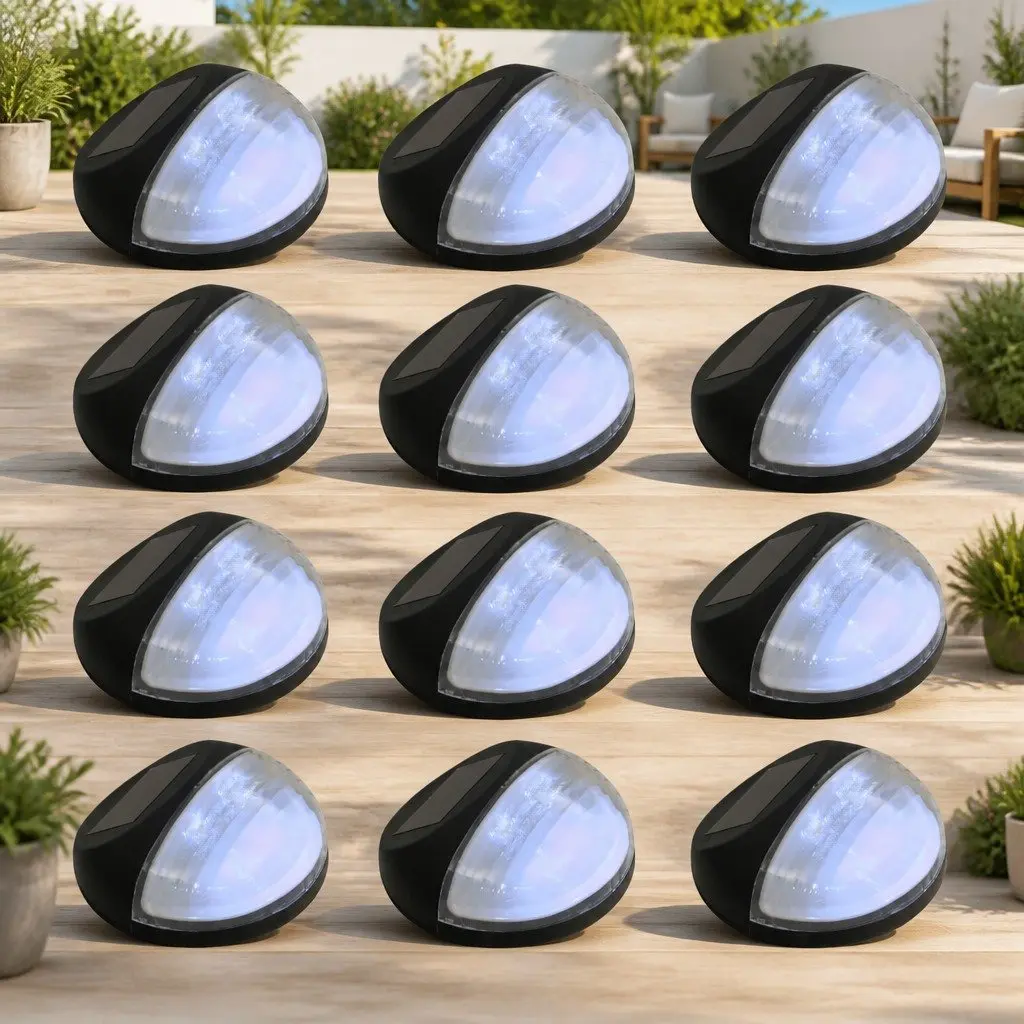 Solar Wall Lights Black Round 12 Pack
