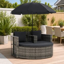 Premium 2 Seater Outdoor Garden Sofa Set with Footrest and Parasol