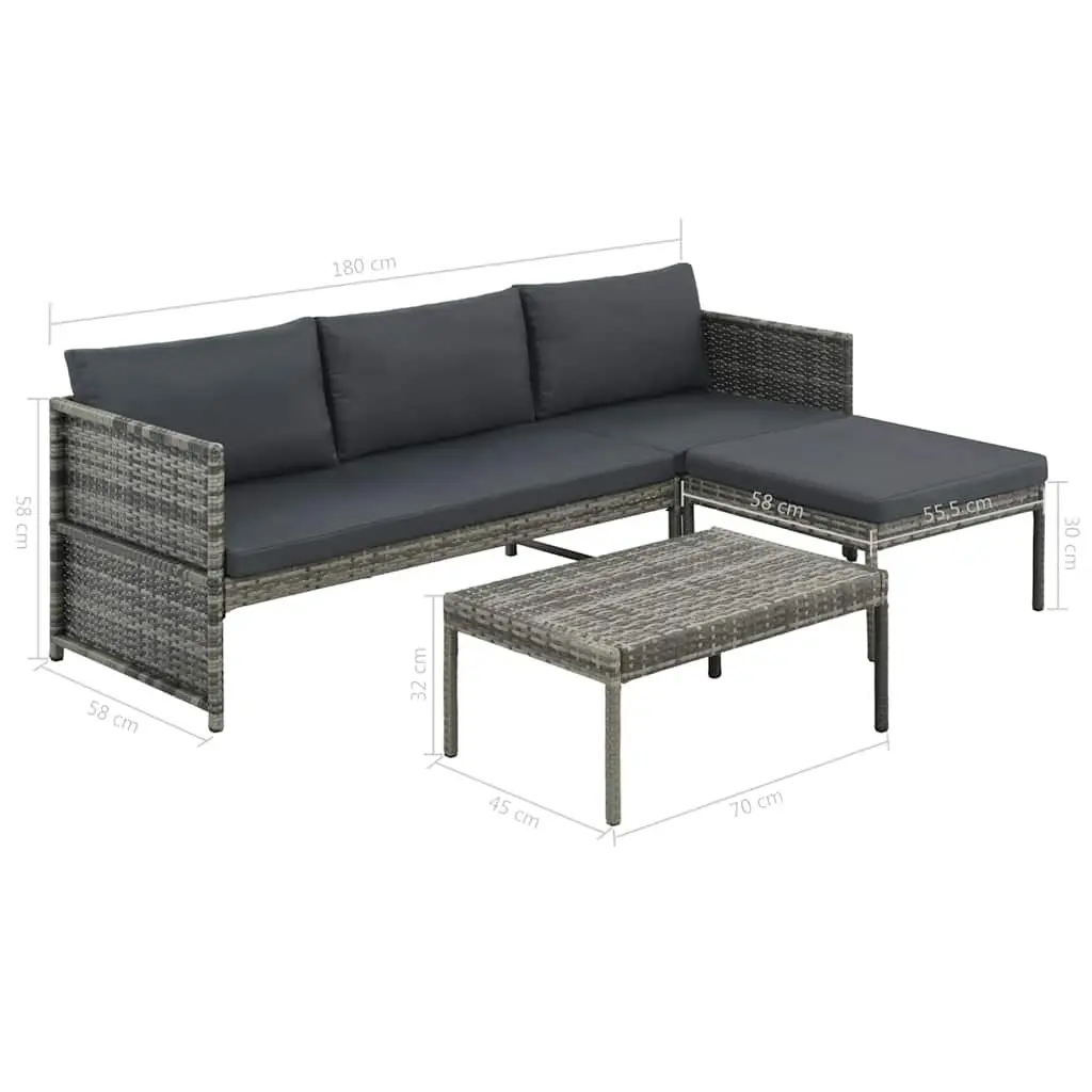 3 Piece Outdoor Sofa Set in Grey