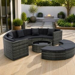Durable 7-Piece Garden Lounge Sofa Set with Grey Cushions