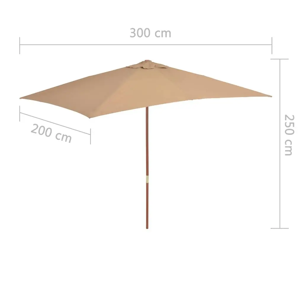 Wooden Garden Parasol 200x300cm Taupe Umbrella Shade