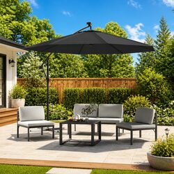 Premium Cantilever Garden Parasol 300cm with LED Lights