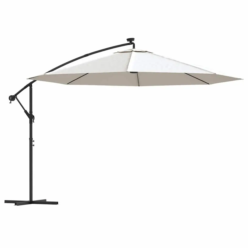 Cantilever Parasol Metal 350cm Beige UV Protective Polyester with Solar LED Lights
