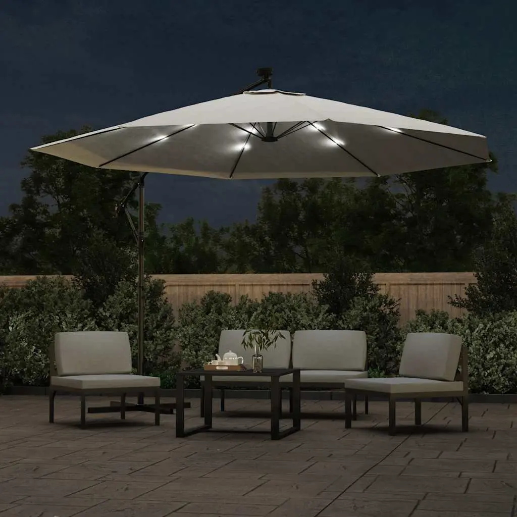 Cantilever Parasol Metal 350cm Beige UV Protective Polyester with Solar LED Lights