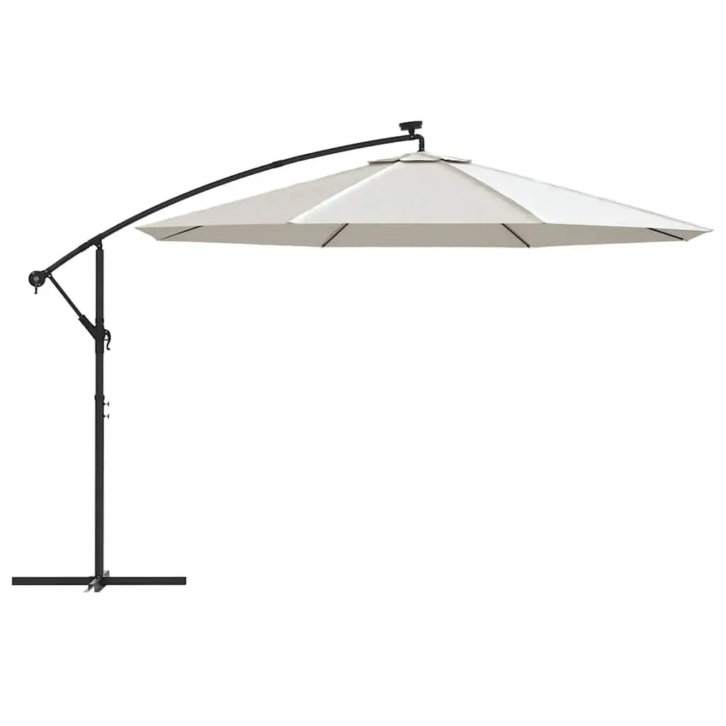 Cantilever Parasol Metal 350cm Beige UV Protective Polyester with Solar LED Lights