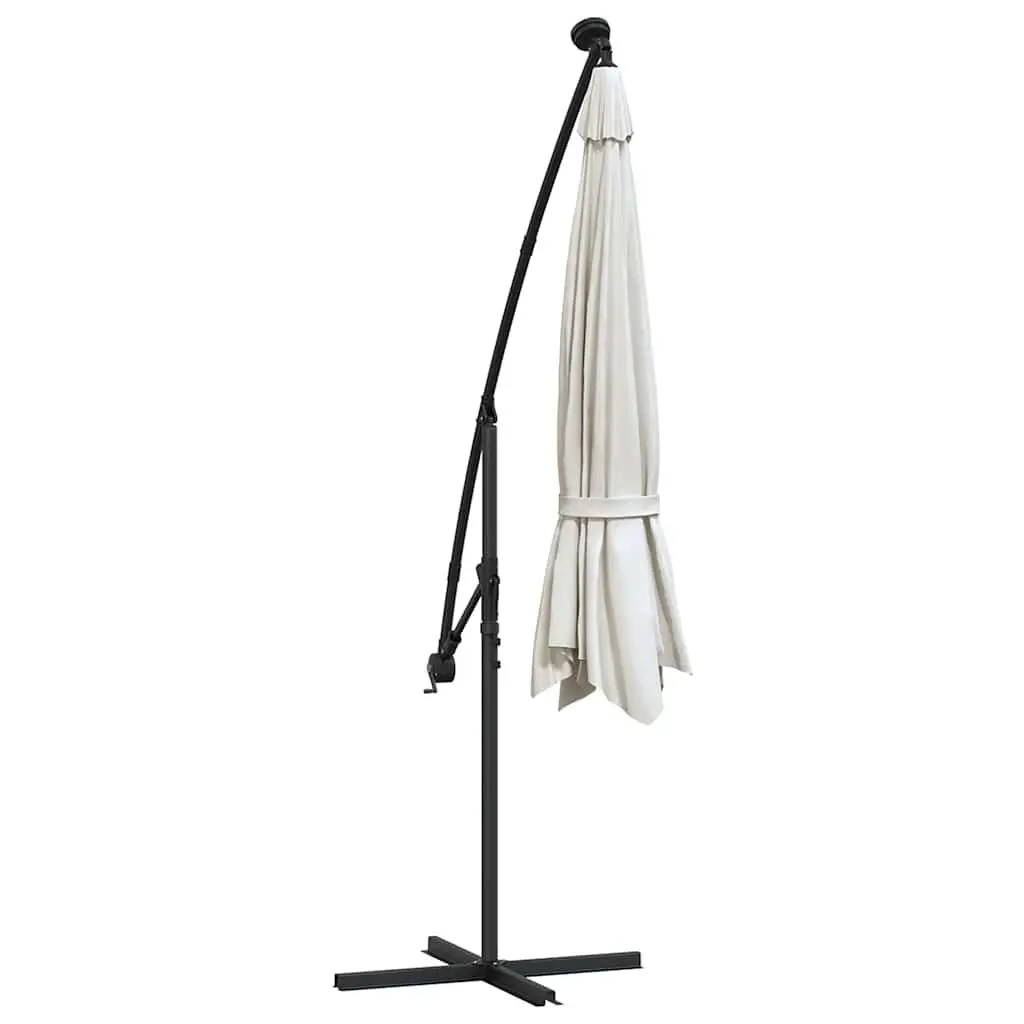 Cantilever Parasol Metal 350cm Beige UV Protective Polyester with Solar LED Lights