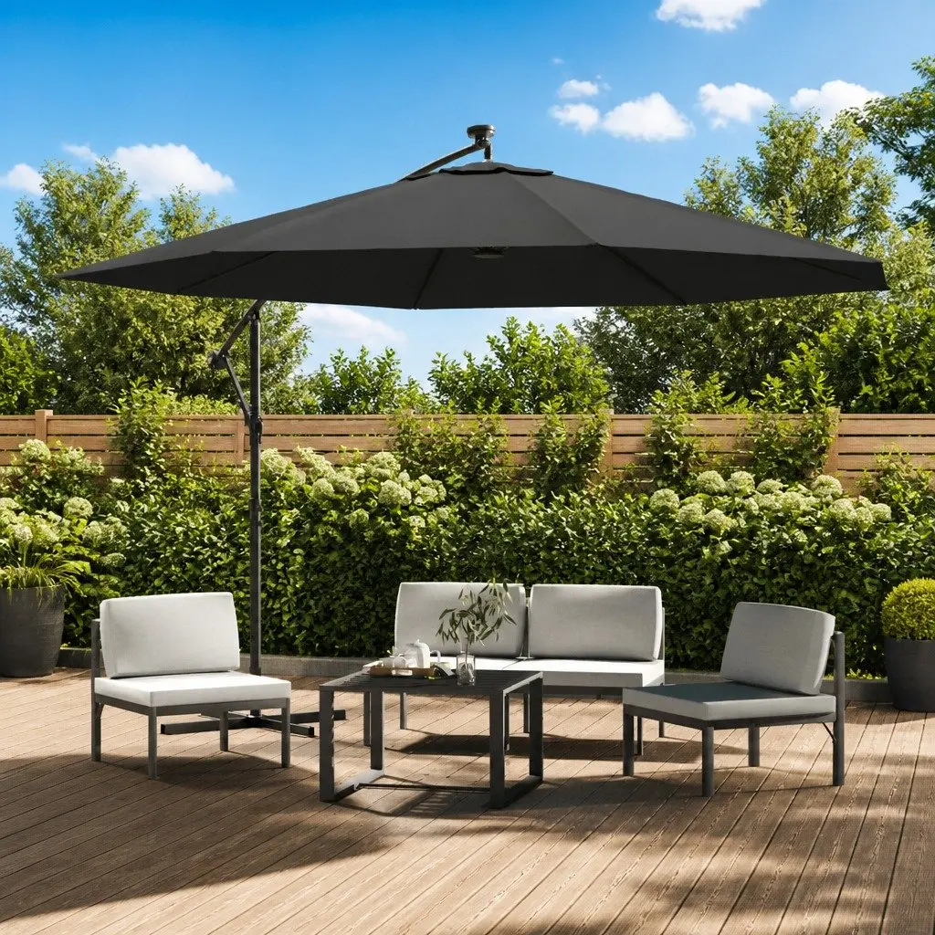 Cantilever Garden Parasol with Solar LED Lights