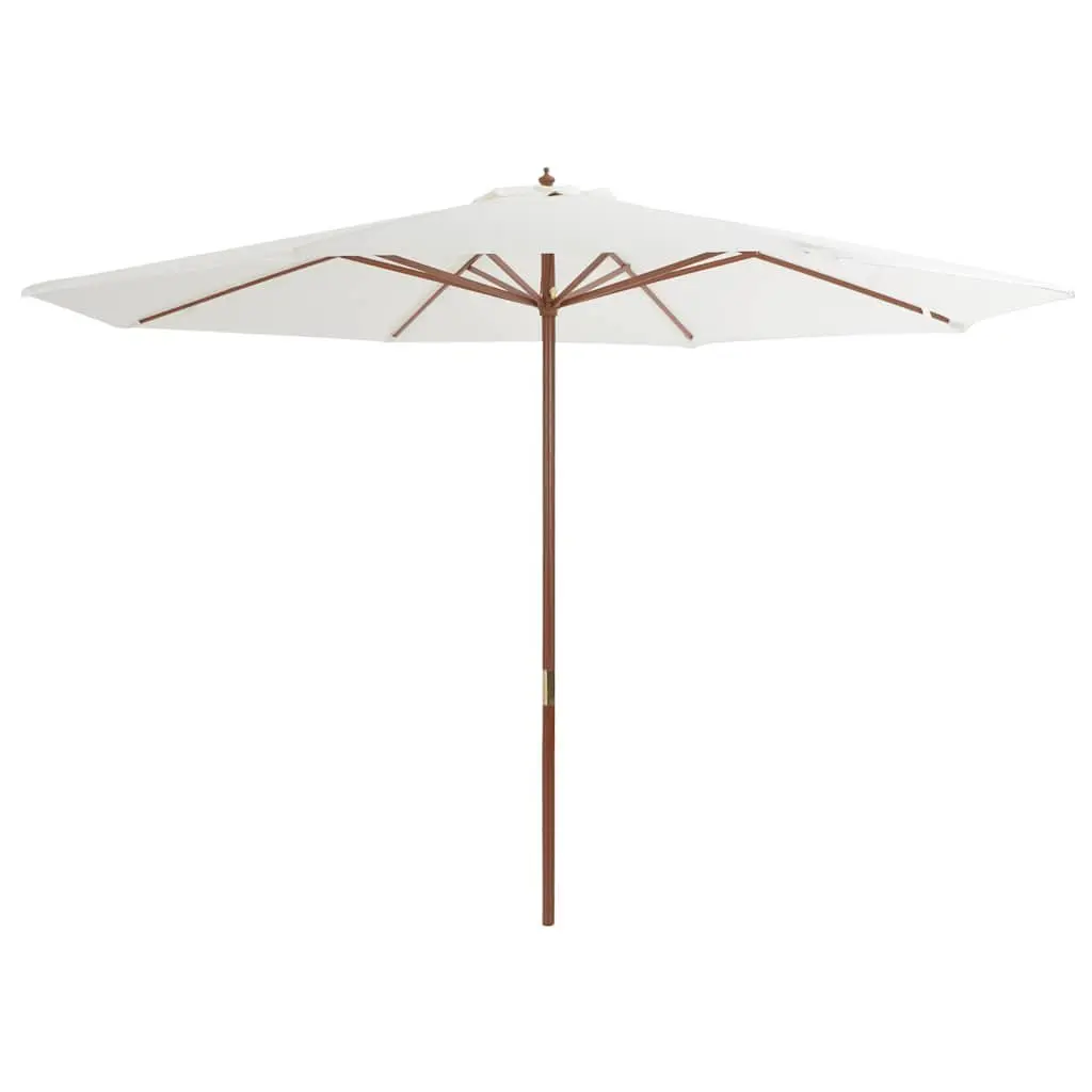 Garden Parasol Polyester 350cm White Wooden Pole Outdoor Sun Shade Umbrella