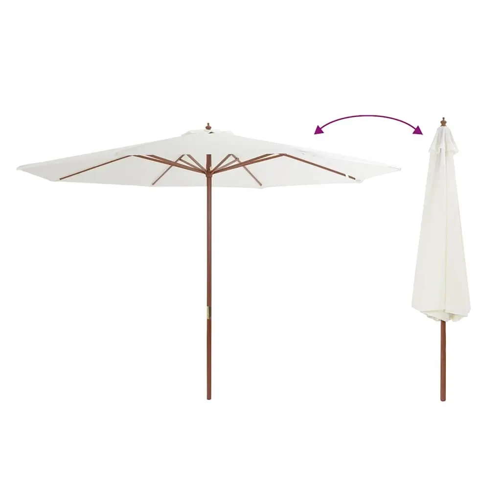 Garden Parasol Polyester 350cm White Wooden Pole Outdoor Sun Shade Umbrella