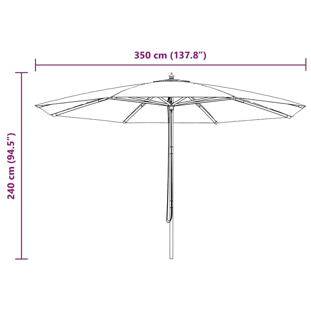 Garden Parasol Polyester 350cm White Wooden Pole Outdoor Sun Shade Umbrella