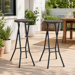 Brown Rattan Look Folding Bar Stools Set of 2