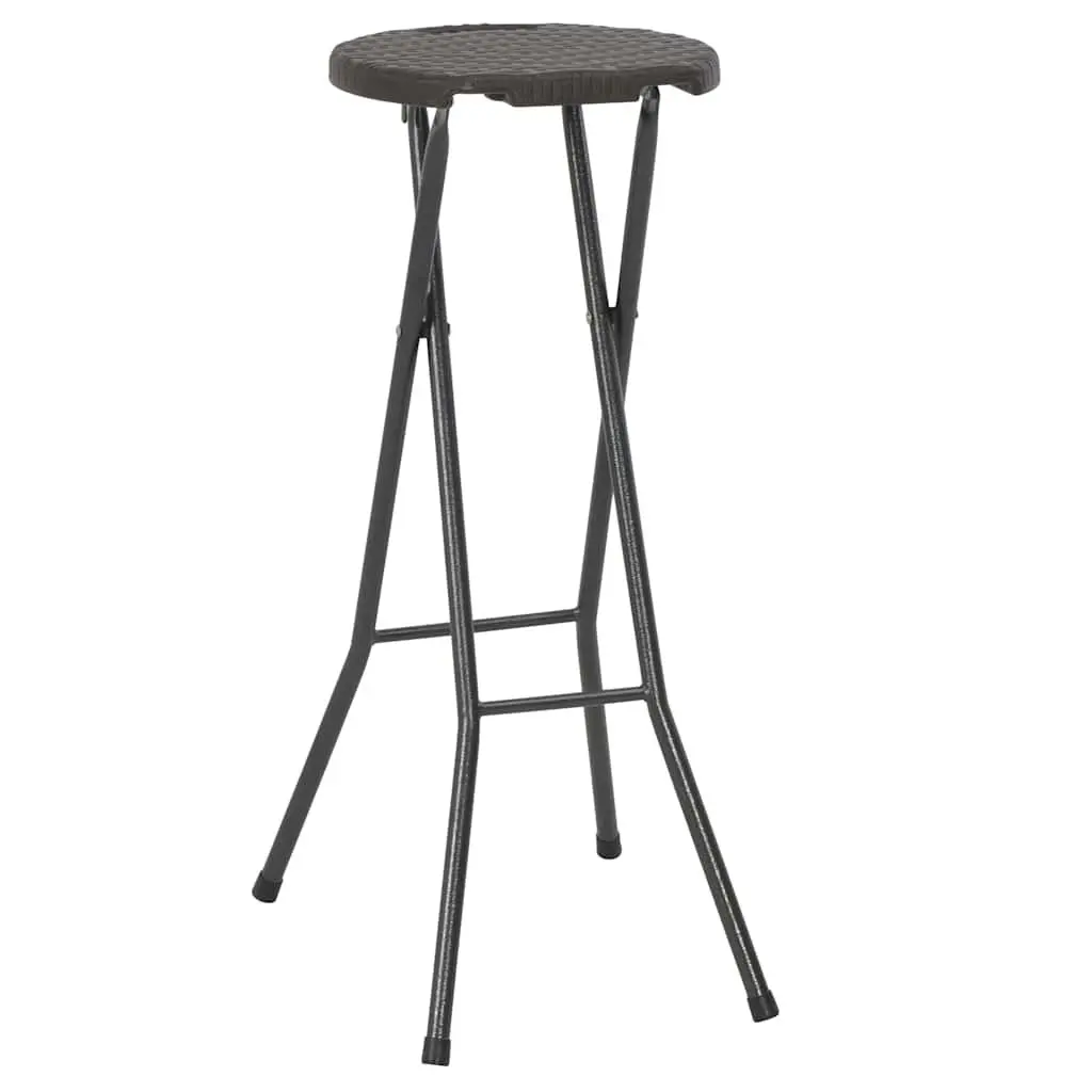 Folding Bar Stools HDPE Steel 2 pcs Brown Rattan Look Outdoor Seating Garden Patio Chairs