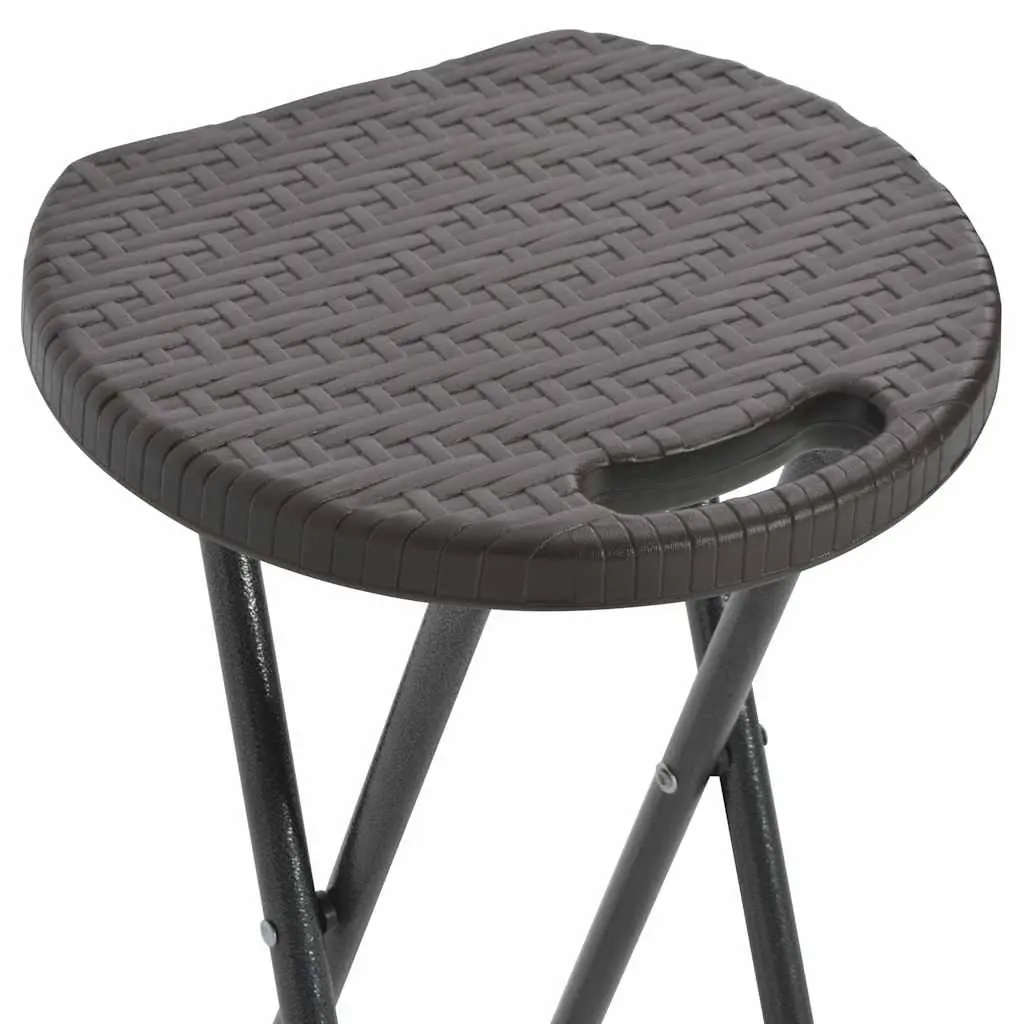 Folding Bar Stools HDPE Steel 2 pcs Brown Rattan Look Outdoor Seating Garden Patio Chairs