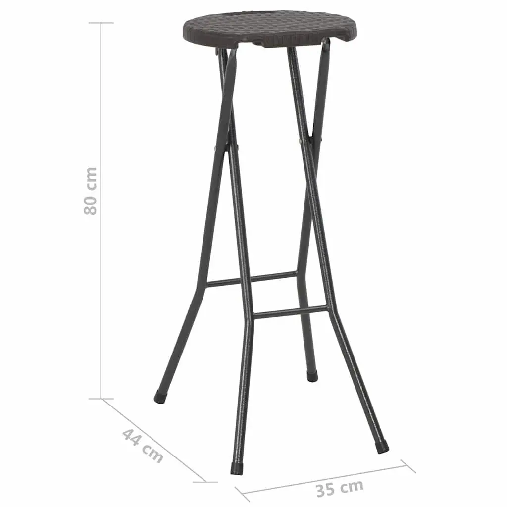 Folding Bar Stools HDPE Steel 2 pcs Brown Rattan Look Outdoor Seating Garden Patio Chairs