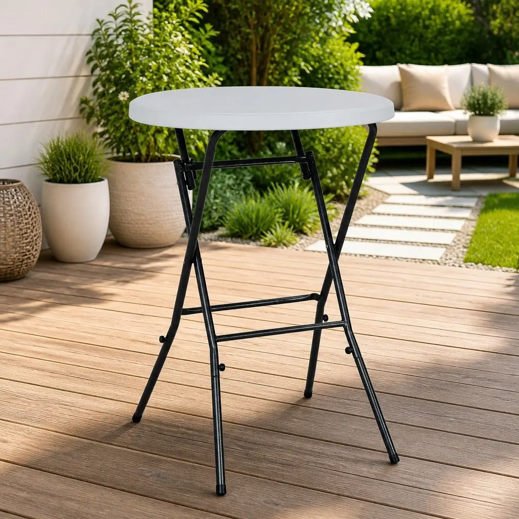 Folding Bar Table Steel White 80x110cm Weather-Resistant HDPE Outdoor Furniture