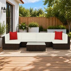 7-Piece Outdoor Lounge Sofa Set with Cushions in Brown