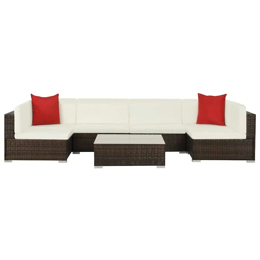 Outdoor Lounge Set PE Rattan 7 Piece Sofa with Cushions Brown
