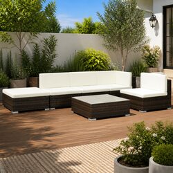 Stylish 6 Piece Poly Rattan Garden Lounge Set with Cushions