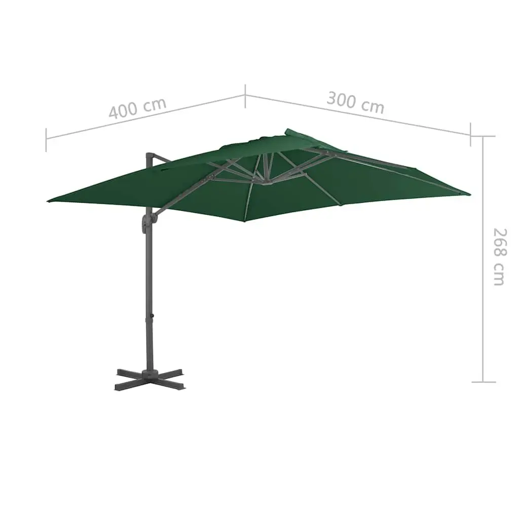 Cantilever Parasol UV Protective Polyester 400x300 cm Green Outdoor Hanging Sunshade Umbrella