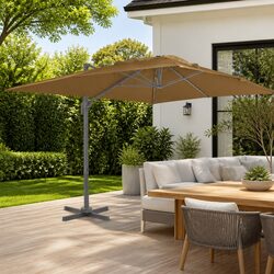 Sturdy 400x300cm Taupe Cantilever Garden Parasol