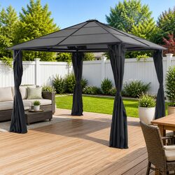Sturdy 3x3 m Black Aluminium Gazebo with Curtains