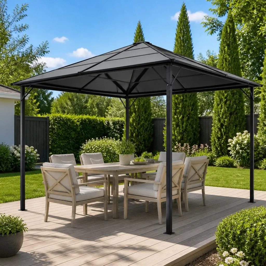 Gazebo Aluminium Frame 3x3m UV-Resistant Polycarbonate Roof Black