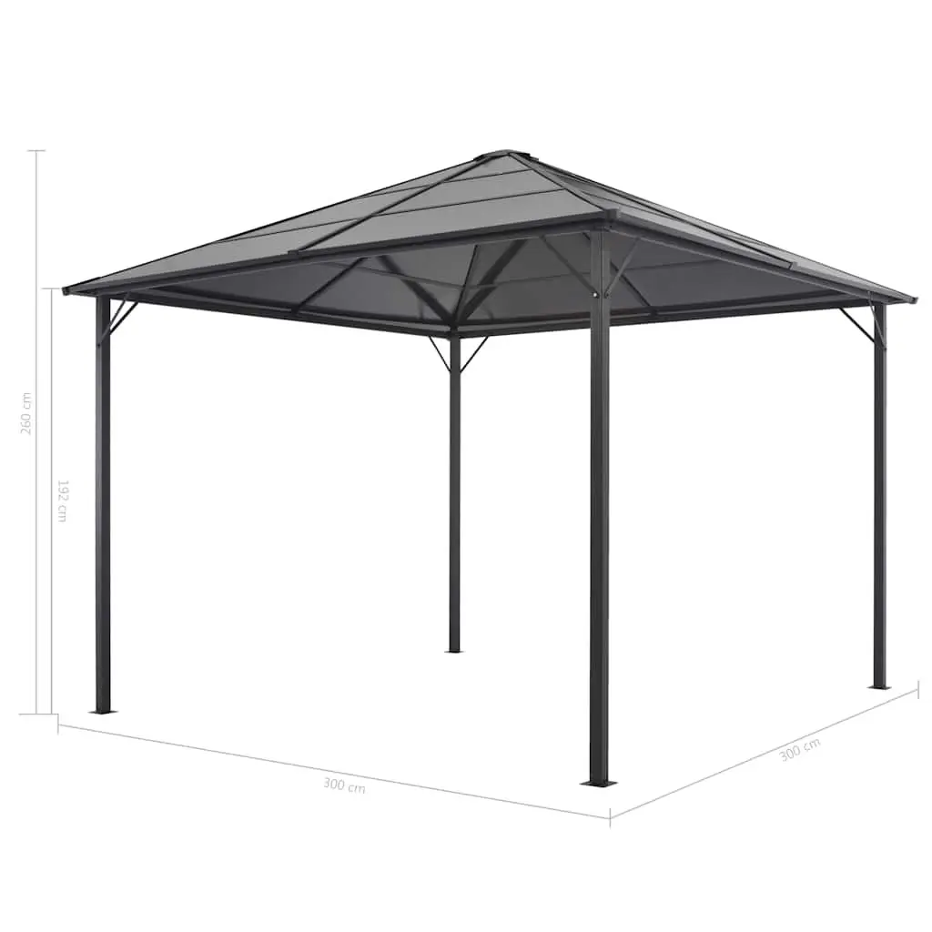 Gazebo Aluminium Frame 3x3m UV-Resistant Polycarbonate Roof Black