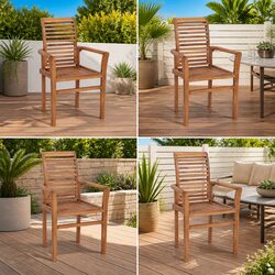 Teak Wood Stacking Dining Chairs Set of 4 for Garden