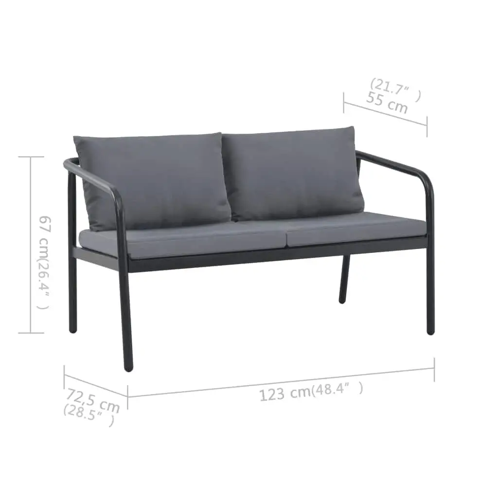 2 Seater Garden Bench with Cushions in Grey
